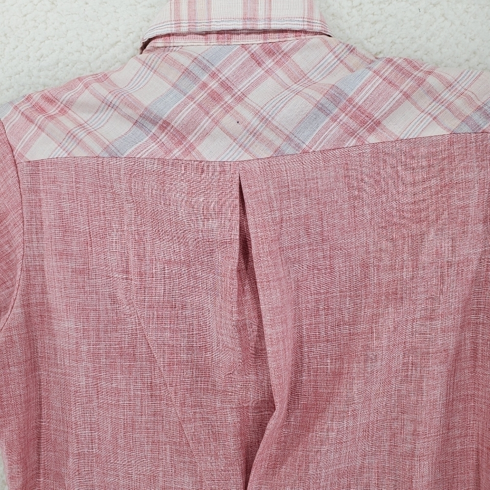 Vtg 60s Shirt Men S 14 14.5 Button Up SS Solid Plaid Western H.I.S. 2 Pocket - Picture 10 of 13